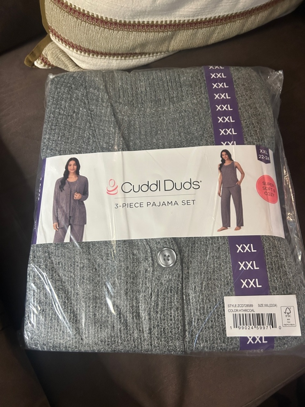 Cuddl Duds Heather Gray 3-Piece Pajama Set